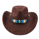 Western Cowboy Wide Brim Faux Fur Top Punk Horse Riding Hat