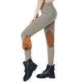 beroy Women Fleece Lined Horse Equestrian Riding Pants Breeches Winter Ladies Knee Patch Riding Horseback Pant with Pockets Khaki L