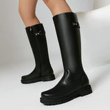 Womens Retro British-Style Leather Belt-Buckle Riding Boots