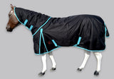 Tech Equestrian Horse RAIN Sheet with Neck Cover | 1200Denier Horse Rainsheet with Hood | Horse Turnout Sheet With Neck |Horse Rainsheet Combo (Waterproof | Breathable) (Black-with-Turquoise-Trim 76)