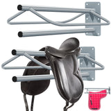 Paterr 2 Pcs Saddle Rack Wall Mount Saddle Stand Saddle Pad Rack Horse Tack Storage for English Western Saddles Horses Blanket Stall Supplies Accessories (SilverOne Bar)