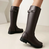 Womens Retro British-Style Leather Belt-Buckle Riding Boots