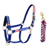 Derby Originals Patriotic Stars and Stripes Nylon Horse Halters with Matching 10’ Lead